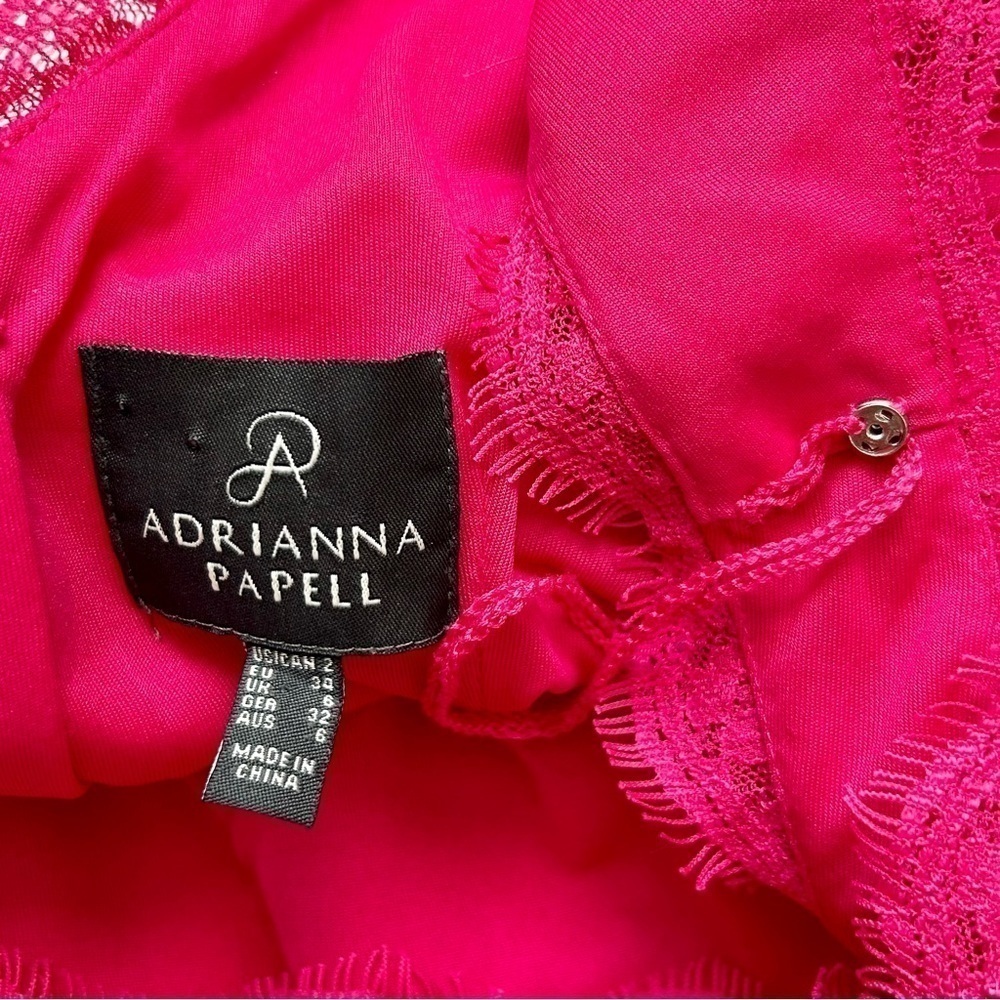 Adrianna Papell Barbie Pink Boat Neck Sleeveless Lace Cocktail Dress Size 2 - Picture 10 of 13
